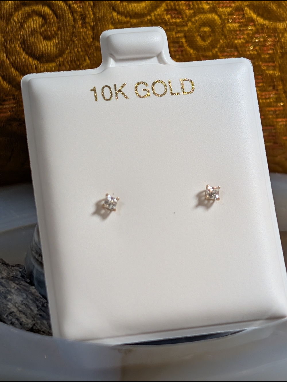 Classic 10K Gold CZ Stud Earrings